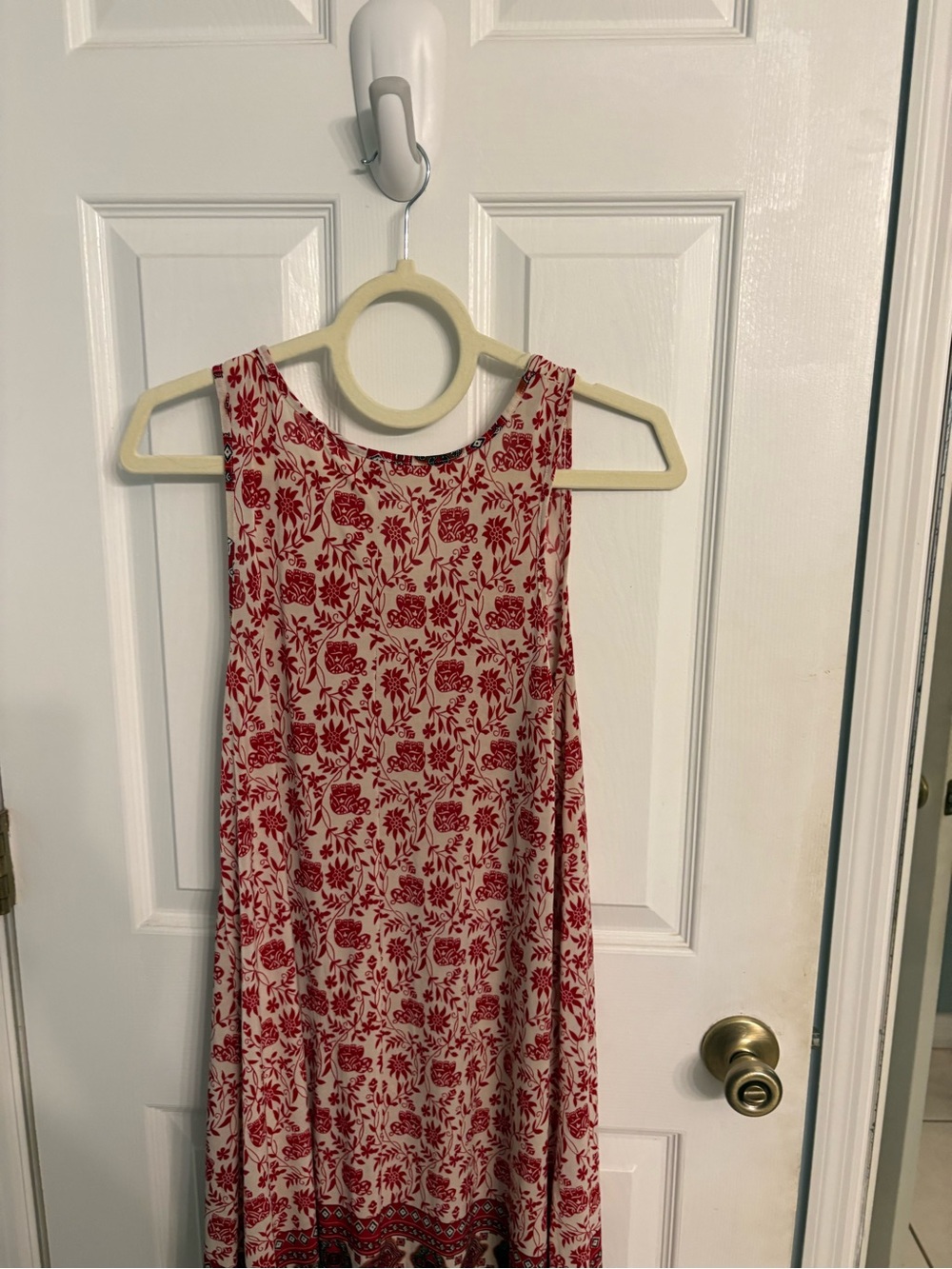 Boho Elephant Print Sleeveless Swing Dress Red Ivory